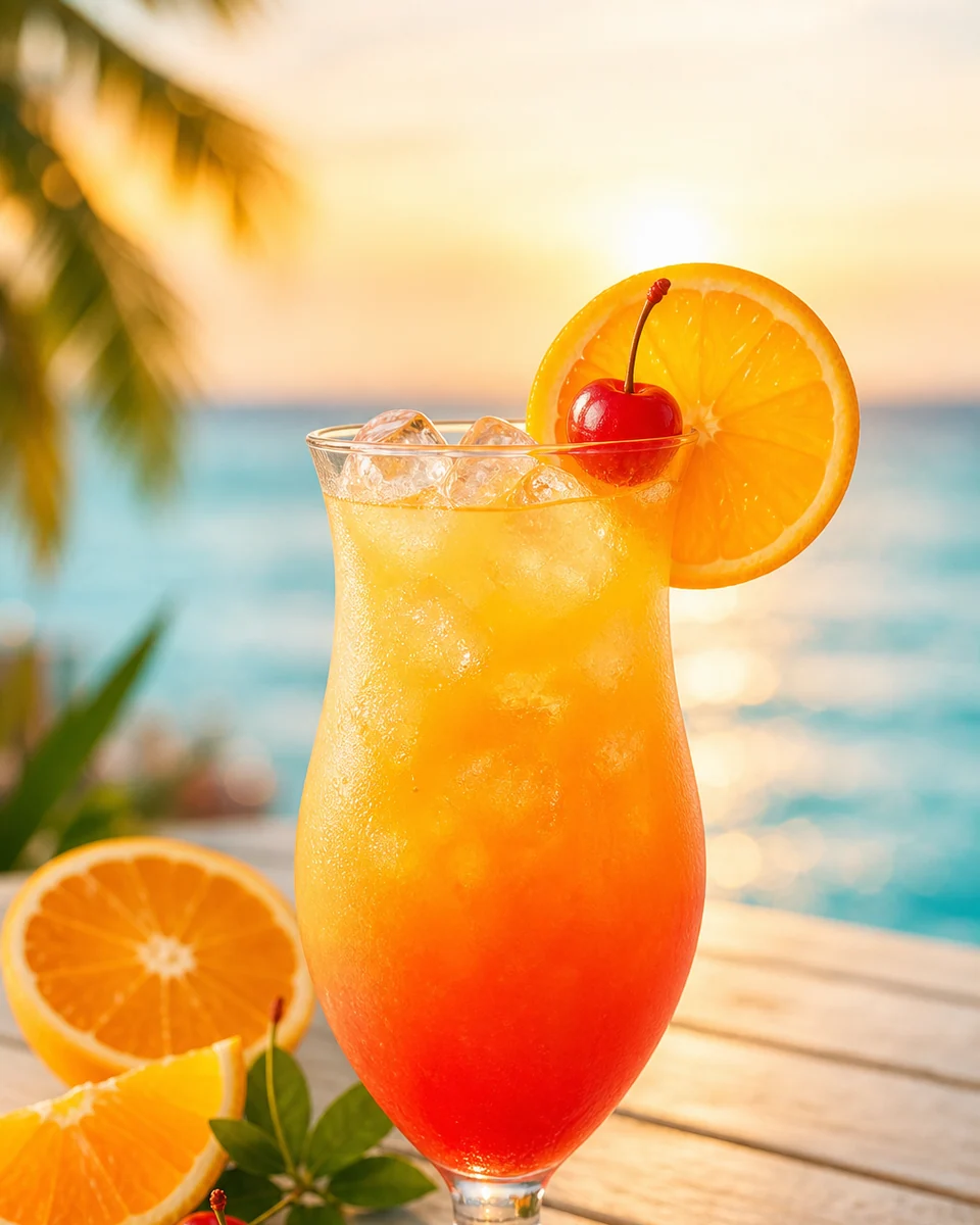 Alkoholfreier Sonnenaufgang Mocktail mit orange-rotem Farbverlauf